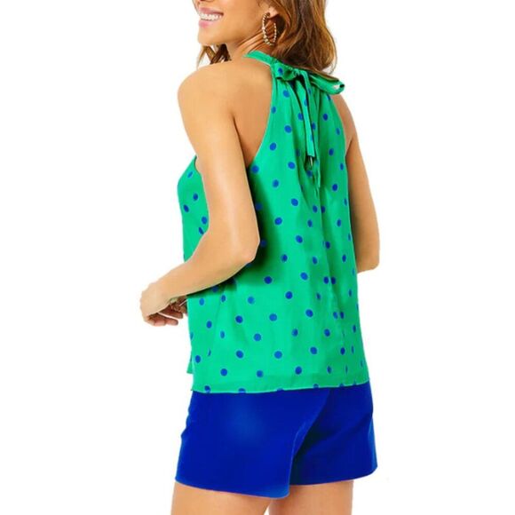 Lilly Pulitzer Rori Halter Top Botanical Green Hotter Spot Polka Dot Sz M - Picture 2 of 6